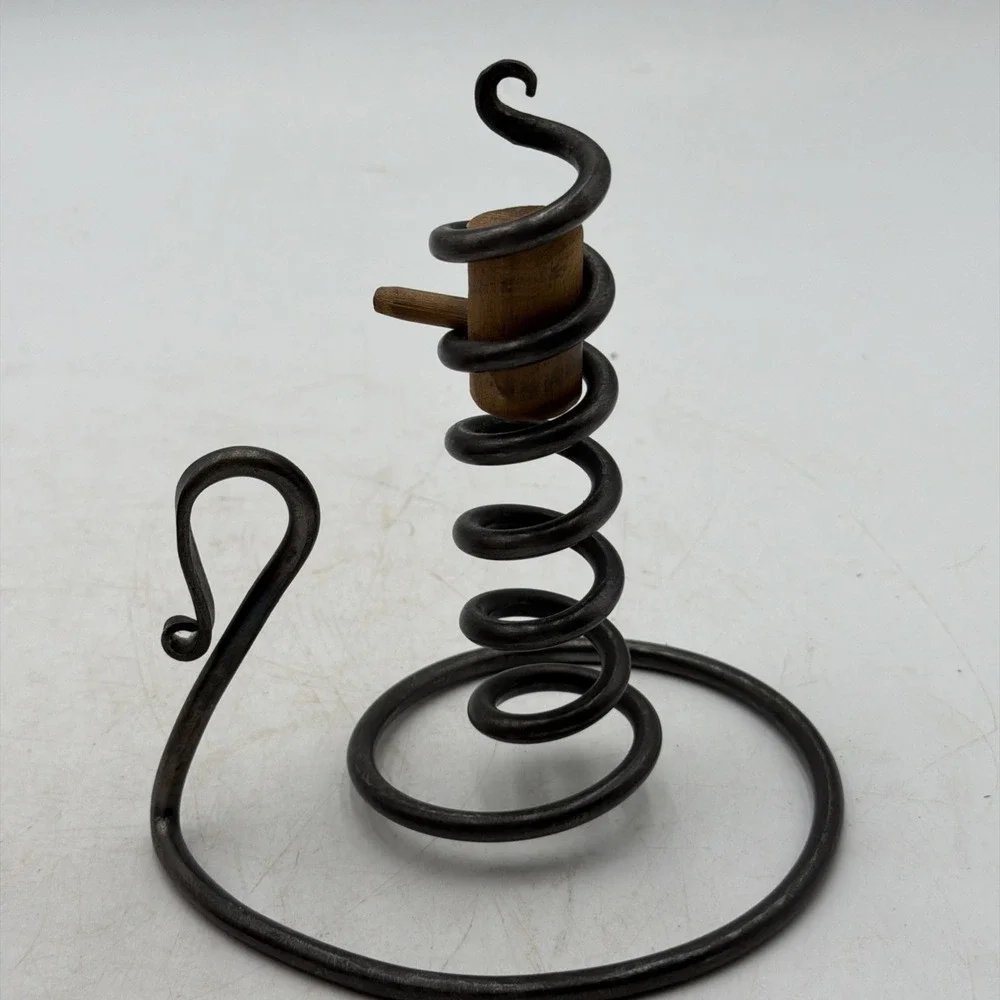 Vintage Primitive Iron Courting Candlestick/Candle Holder Wood Block Stopper